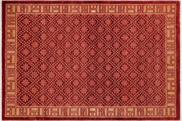 handmade Transitional  Red Tan Hand Knotted RECTANGLE 100% WOOL area rug 6 x 9